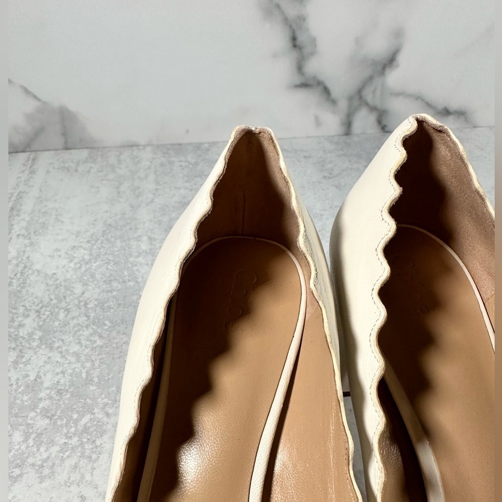 Chloé Block Heel Scallop Pumps Cream Leather Size 40- fits 9.5 - Picture 8 of 8